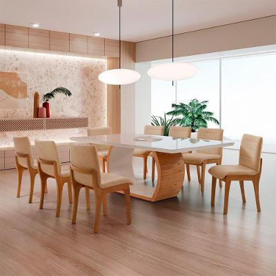 Conjunto Sala de Jantar Bella 8 Lugares Tampo Vidro Base MDF Imbuia 220CM Moderna