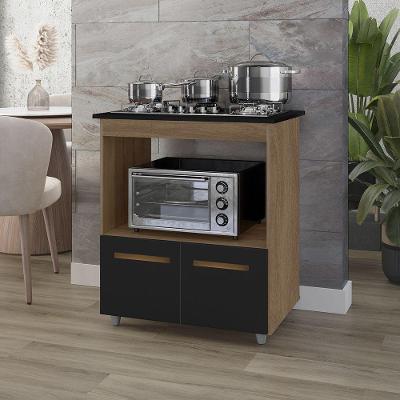 Balcão para Cooktop Elisa 2 Portas MDP 75CM Savana Preto com Espaço para Forno