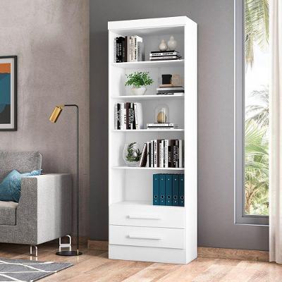 Livreiro para Escritório Contemporâneo 5 Prateleiras 2 Gavetas MDF MDP Branco Qmovi