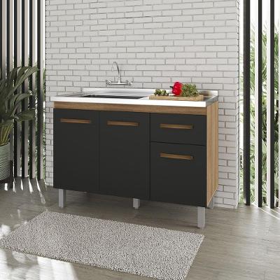 Balcão para Cozinha Anita 2 Portas MDP 118CM Preto Moblis Móveis