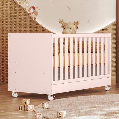Berço Mini Cama Dois em um Doce Sonho MDF Transformável Rosa Qmovi