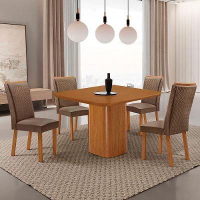 Conjunto de Jantar Eloise 4 Lugares Tampo MDF Canto Copo Cadeiras Lisa Veludo Creme 90CM Moderna