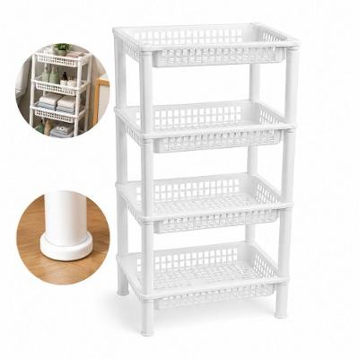 Fruteira de Chão com 4 Prateleiras FR-05 Organizador Cozinha Plástico PP Branco Kangur