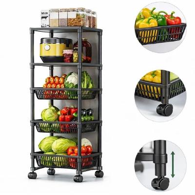 Fruteira Organizadora Multiuso de Chao 5 Andares 3 Cestos 2 Prateleiras Plastico Resistente Cozinha