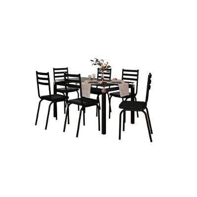 Conjunto Mesa de Jantar Tubular Malva Base 4118 6 Lugares Tampo Vidro 140CM 6 Cadeiras 118 SF Preto
