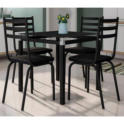 Conjunto Mesa de Jantar Malva 4 Lugares Tampo Vidro Quadrado Preto Combo Stock