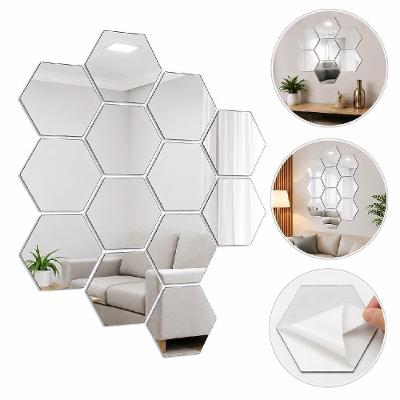 Espelho Adesivo Decorativo Acrilico Hexagonal Kit 12 Unidades Parede Espelhado Prata Kangur