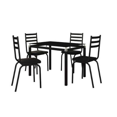 Conjunto Mesa de Jantar Malva 4 Lugares Tampo Vidro 107CM Preto Combo Stock