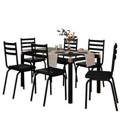 Conjunto de Mesa com 6 Cadeiras Malva Base 4118 140CM Tampo em Vidro Preto Artefamol Móveis