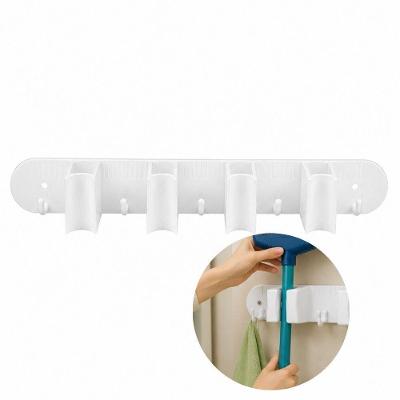 Suporte para Vassouras e Rodos de Parede Porta com 4 Encaixes 5 Ganchos Organizador Branco Kangur