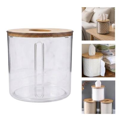 Porta Lenços Dispenser Acrílico Tampa Bambu Lavabo Transparente Kangur