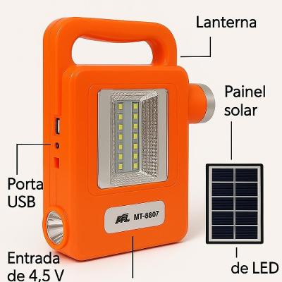 Kit Lanterna Solar Recarregável Power Bank 500ma 5v 1a com Lâmpada LED 3W Preto Kangur