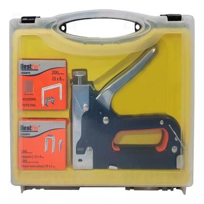 Kit Grampeador de Tapeceiro 4A 14mm com Maleta e Grampos Cabo Confortável e Fácil Manuseio Aço