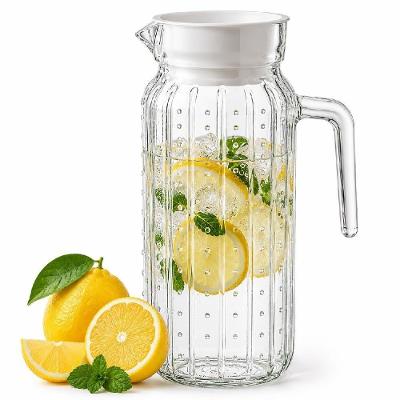 Jarra de Vidro com Tampa Suqueira para Agua Suco Leite Bebida Decorada com Alca Incolor 1L Kangur