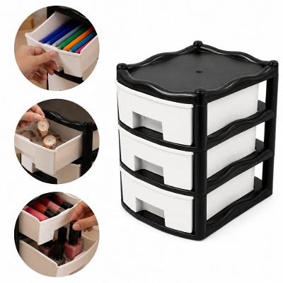 Gaveteiro Organizador de Mesa Mini Multiuso Empilhavel 3 Gavetas Plastico para Esmaltes Batons Preto