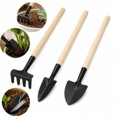 Kit de Jardinagem 3 Peças Mini Ferramentas Leves Cabo Madeira para Vasos Hortas Terrários Flores