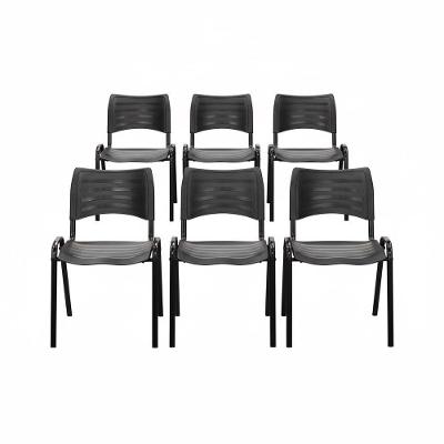 Kit 6 Cadeiras Iso Recepção Fixa Empilhável Reforçada Assento Plástico Preto