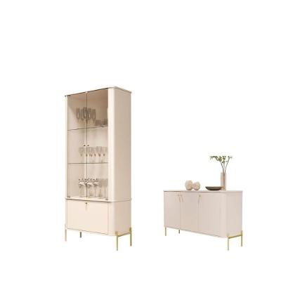 Conjunto de Buffet e Cristaleira Estela MDF Off White Dourado Bechara Móveis