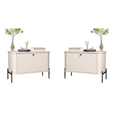 Conjunto Mesa de Cabeceira Solar 1 Gaveta MDF Off White Preto