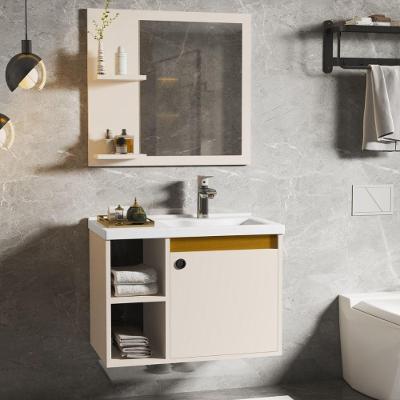 Gabinete com Espelheira para Banheiro Verline 1 Porta 2 Prateleiras MDP 60CM Pérola Nature