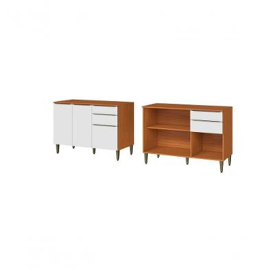 Balcão Luana 3 Portas 2 Gavetas MDF 120CM Cinamomo Branco com Tampo