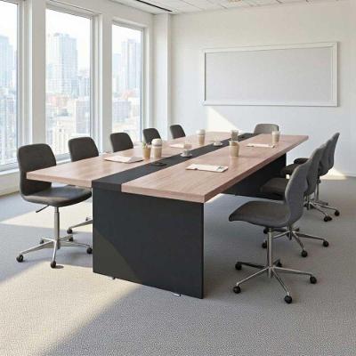 Mesa de Reunião Retangular Linha Dourada Executiva Moderno sem Gavetas 360CM Nogueira Plata Móveis
