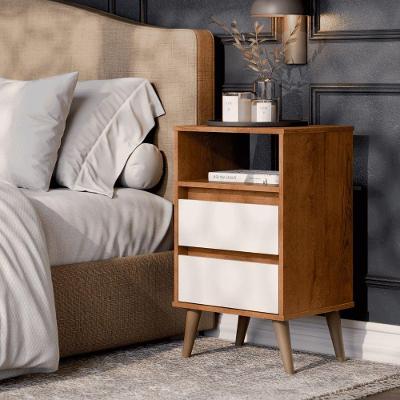 Mesa de Cabeceira TH SHOP 2 Gavetas MDP Freijó Off White EJ Móveis