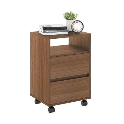 Mesa de Cabeceira Ravi com Rodízios 2 Gavetas Marrom Montana Plata Móveis