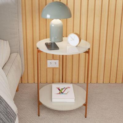 Mesa de Apoio Élide Redondo MDF Off White Bronze OFT Móveis