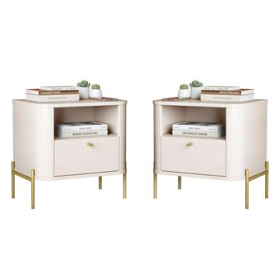 Conjunto de Mesa de Cabeceira Boreal 1 Gaveta MDF Off White Bechara Móveis