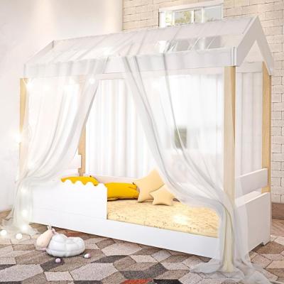 Cama Solteiro Montessoriana Cama Jéssica com Voal e LED MDF Branco
