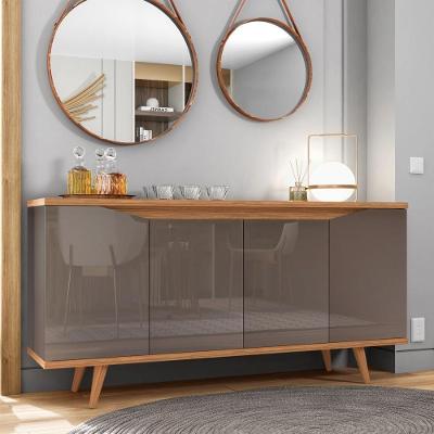 Buffet Louise Mármore 4 Portas MDF MDP 160CM Cinza Pérola Noce Casa D Móveis