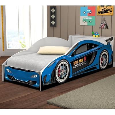 Cama Infantil Bruma Nobre Carro com Baú Azul MDF Branco e Azul Casah