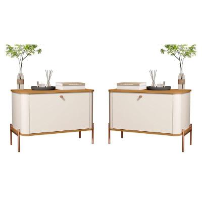 Conjunto de Mesa de Cabeceira Fidji 1 Gaveta MDF Off White Nature Bechara Móveis