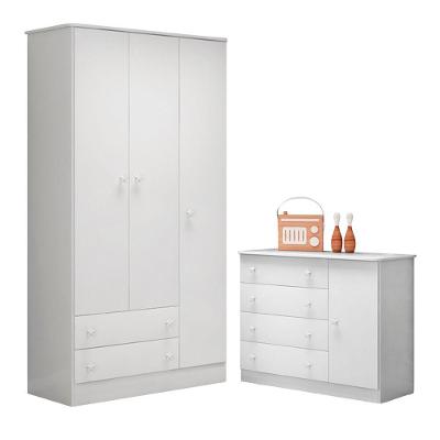 Conjunto Guarda Roupa e Cômoda Brisa 3 Portas 4 Gavetas MDP Branco Qmovi
