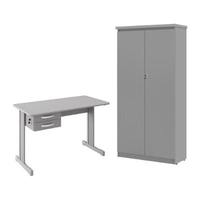 Conjunto para Escritório Lumeus Hungria 2 Portas 2 Gavetas MDP 120CM Cinza