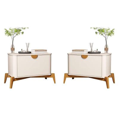 Conjunto Mesa de Cabeceira Tom 1 Gaveta MDF Off White Bechara Móveis