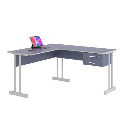 Mesa em l Porta Bella Rael Moderno 2 Gavetas MDP Azul Plata Móveis