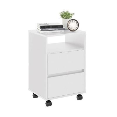 Mesa de Cabeceira Pluma 2 Gavetas Branco com Rodízios Plata Móveis