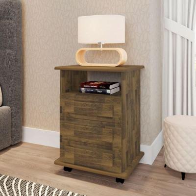 Mesa de Cabeceira Solis 3 Gavetas MDP MDF Amadeirado com Nicho RV Móveis