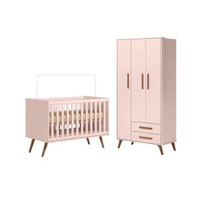 Berço Americano Mini Cama Piazza Nobre Retrô Rosa MDP Infantil Qmovi