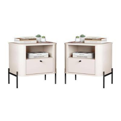 Conjunto de Mesa de Cabeceira Taos 1 Gaveta MDF Off White Bechara Móveis