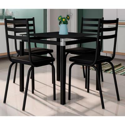 Conjunto de Mesa com 4 Cadeiras Malva 75cm Tampo de Vidro Preto Artefamol Móveis