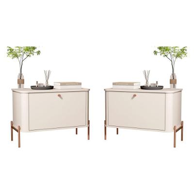 Conjunto Mesa de Cabeceira Eron 1 Gaveta MDF Off White Bronze Bechara Móveis