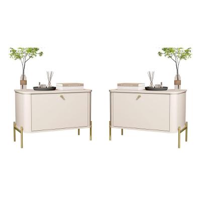 Conjunto Mesa de Cabeceira Medelín 1 Gaveta MDF Off White Bechara Móveis