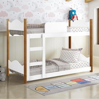 Beliche Infantil Theo com Escada e Grade MDF Branco Gabrielli Móveis