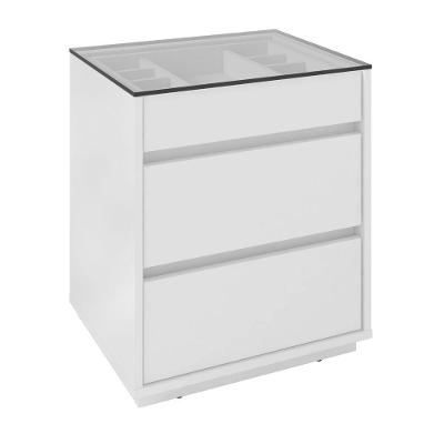 Mesa de Cabeceira Nexa 3 Gavetas Vidro Branco Casa D Móveis