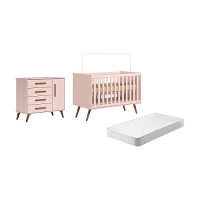 Berço Americano Infantil Monet Mini Cama com Colchão Retro Rosa MDP Qmovi