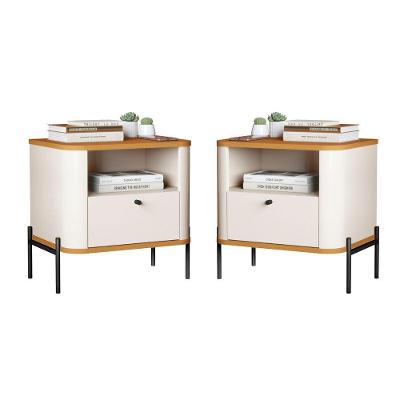 Conjunto de Mesa de Cabeceira Dália 1 Gaveta MDF Off White Nature Bechara Móveis