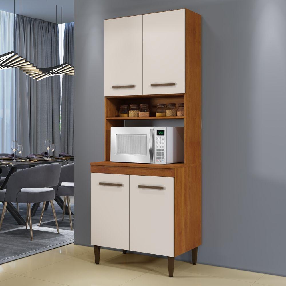 Paneleiro Torre Quente 4 Portas 3 Prateleiras Atenas Kaiki Moveis Naturalle/off White - 2